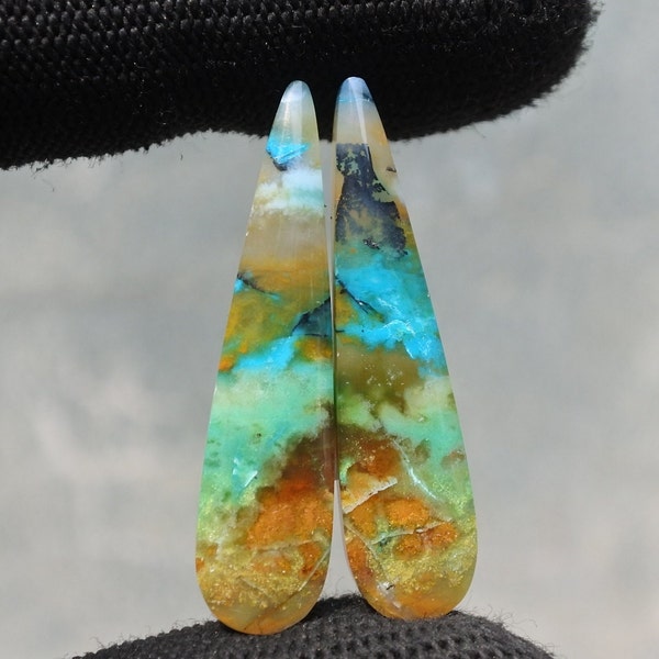 Blue Opalized Petrified Wood Pair Earring , Indonesia Opal Gemstone, Loose Gemstone For Making Jewelry, Hand Polished Stone