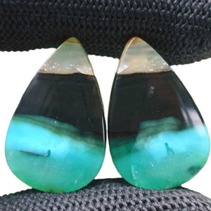 Blue Opalized Petrified Wood Copper Inside Pair Earring , Indonesia Opal Gemstone, Loose Gemstone For Making Jewelry, Hand Polished Stone
