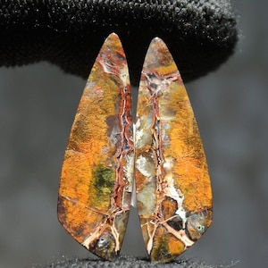 Rare Opalized Petrified Wood Copper Inside Pair Earring  , Indonesia Opal Gemstone, Hand Polished Stone