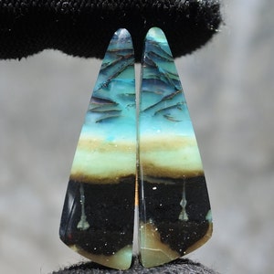 Blue Opalized Petrified Wood Copper Inside Pair Earring , Indonesia Opal Gemstone, Loose Gemstone For Making Jewelry, Hand Polished Stone