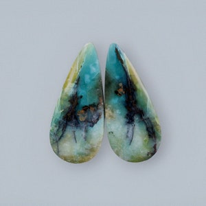 Blue Opalized Petrified Wood Copper Inside Pair Earring , Indonesia Opal Gemstone, Loose Gemstone For Making Jewelry, Hand Polished Stone