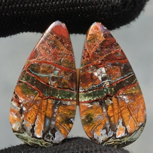Rare Opalized Petrified Wood Copper Inside Pair Earring  , Indonesia Opal Gemstone, Hand Polished Stone