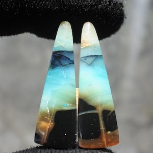 Blue Opalized Petrified Wood Copper Inside Pair Earring , Indonesia Opal Gemstone, Loose Gemstone For Making Jewelry, Hand Polished Stone