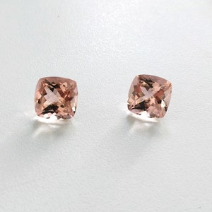 Peach Morganite Natural gemstones: 6 mm Cushion Cut Loose Gemstones or Matching Pair