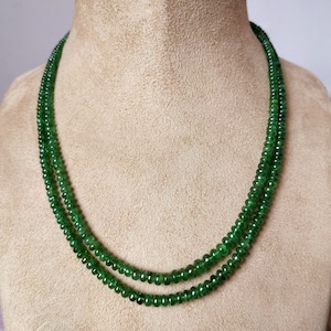 Natural Tsavorite Smooth Rondelle Beaded Necklace, 4 - 6 mm Beads Choker Necklace, Tsavorite Green Garnet 16 inches 2 Strand Chain Necklace
