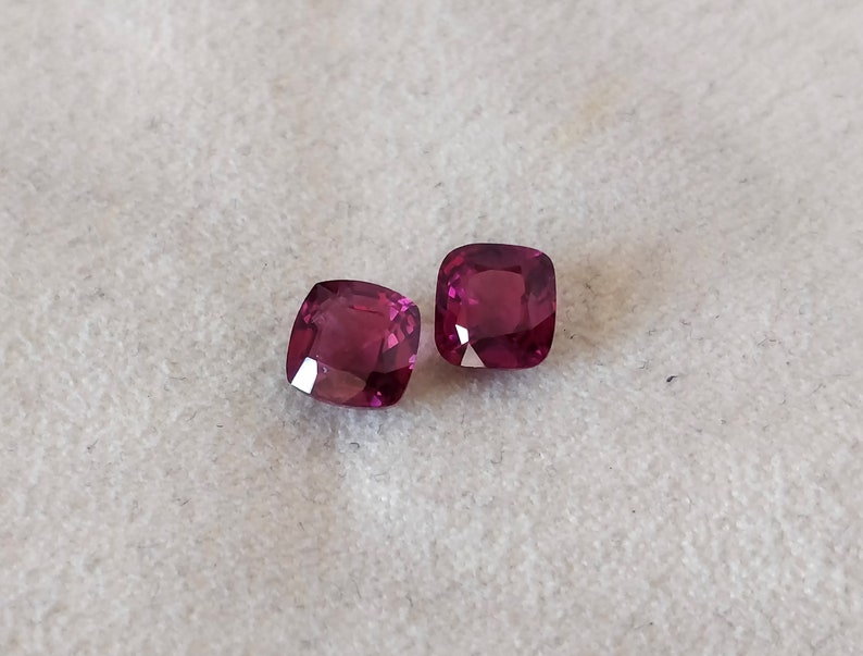 Purple Red Spinel 5.50 mm Cushion Cut Matching Pair Untreated Certified Burma Red Purple Spinel Earring Gemstones Clean & Firing Gems image 3