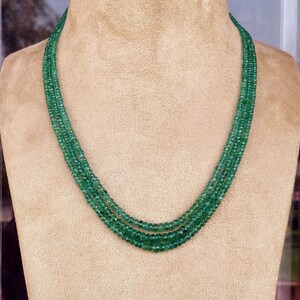 3 - 4 mm Natural Green Emerald Faceted Beads Rondelle Zambian Emerald Gemstones Beaded Necklace May Birthstone Round Bead Necklace