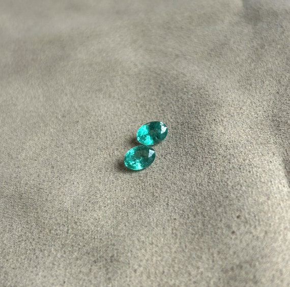 Natural Colombian Emerald Oval shape Matched Pair, Transparent Green Emerald Earring matching Gemstones, 7 x 5 mm Faceted Oval Emeralds pair