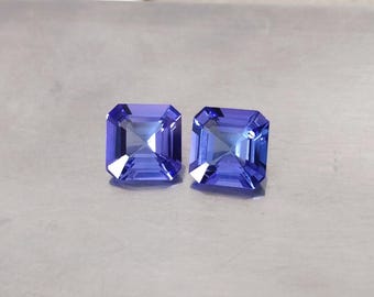 Asscher-slipad tanzanitpar: 7 mm fyrkantig oktagon, AAA felfria blå tanzanitörhängen