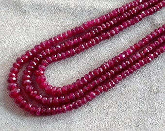 604.50 CTS Earth Mined Red Ruby 3-Line Oval Beads Handmade Necklace – 20 Inch