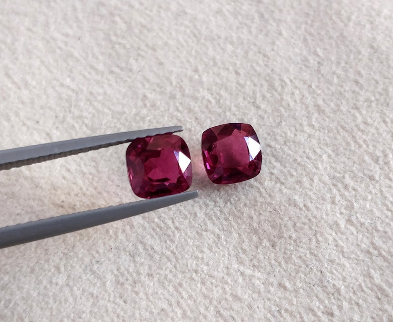 Purple Red Spinel 5.50 mm Cushion Cut Matching Pair Untreated Certified Burma Red Purple Spinel Earring Gemstones Clean & Firing Gems image 1