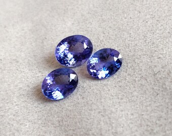 Juego de 3 piedras a juego de tanzanita natural de corte ovalado, 10 x 8 mm y 9 x 7 mm, excelente corte ovalado, juego de pendientes y colgantes de tanzanita con piedras preciosas sueltas.