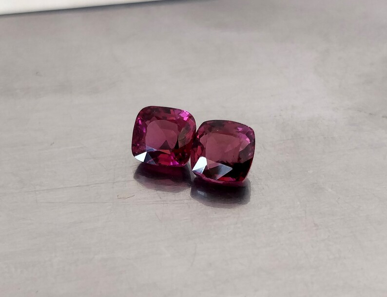 Purple Red Spinel 5.50 mm Cushion Cut Matching Pair Untreated Certified Burma Red Purple Spinel Earring Gemstones Clean & Firing Gems image 2