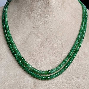 Natural Tsavorite Smooth Beads Handmade Necklace, 3 - 6 mm Beads Double row Necklace, Tsavorite Green Garnet 16 inches Choker Necklace