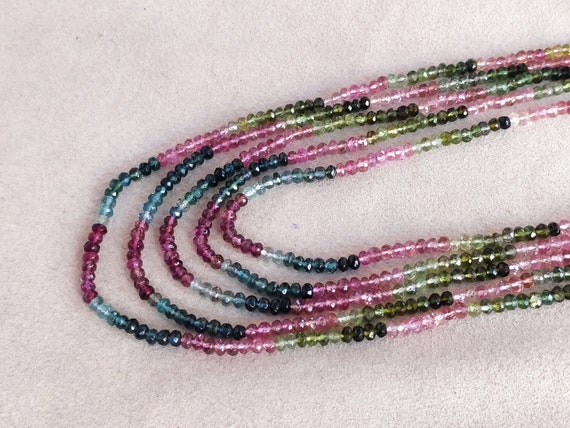 Multi color Tourmaline Beads Necklace - 3.50 mm Faceted Beads Rondelle - Rainbow color beads Handmade Necklace - Natural Multi Tourmaline