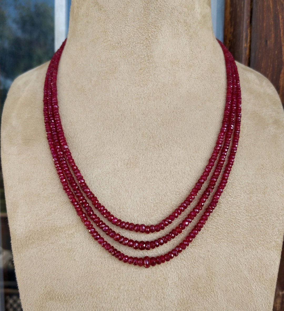 Genuine Red Ruby 3 Mm - 4 Mm Faceted Rondelle Beaded Genuine Red Ruby 3 Mm - 4 Mm Faceted Rondelle Beaded