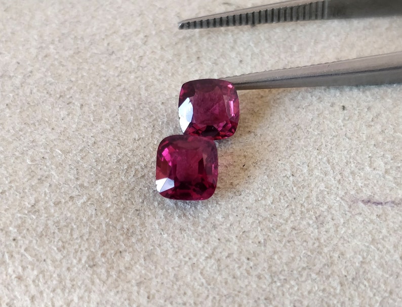 Purple Red Spinel 5.50 mm Cushion Cut Matching Pair Untreated Certified Burma Red Purple Spinel Earring Gemstones Clean & Firing Gems image 4