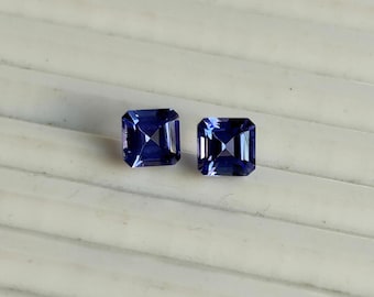 AAA+ kvalitet naturlig tanzanit Asscher-slipning matchande par: 6 mm Asscher örhängen par, felfri lupp ren, fyrkantig åttkant