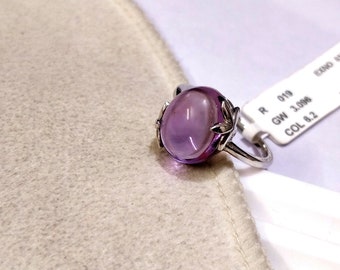 Christmas Gift 925 Silver Ring - African Amethyst 12x10 mm Oval Stack Ring - Natural Amethyst Cabochon studded Women ring - Vintage Ring