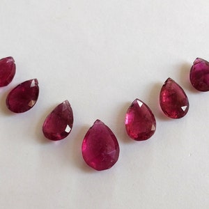 Natural Rubellite Pink Tourmaline Pear Shape Briolettes 7 Pcs matching set Faceted & Drilled Briolette Beads Untreated Tourmaline Teardrops