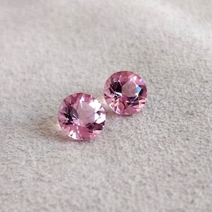 6 mm Round Pink Tourmaline Matched Pair, Baby Pink color Tourmaline Earring Gemstones, Unheated Natural Pink Tourmaline Brilliant cut round
