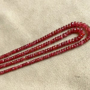 Natural Burmese Red Spinel 3 - 4 mm Faceted Beads, Unheated Red Spinel Beaded Handmade Necklace, Spinel Rondelle 2 row Choker Necklace