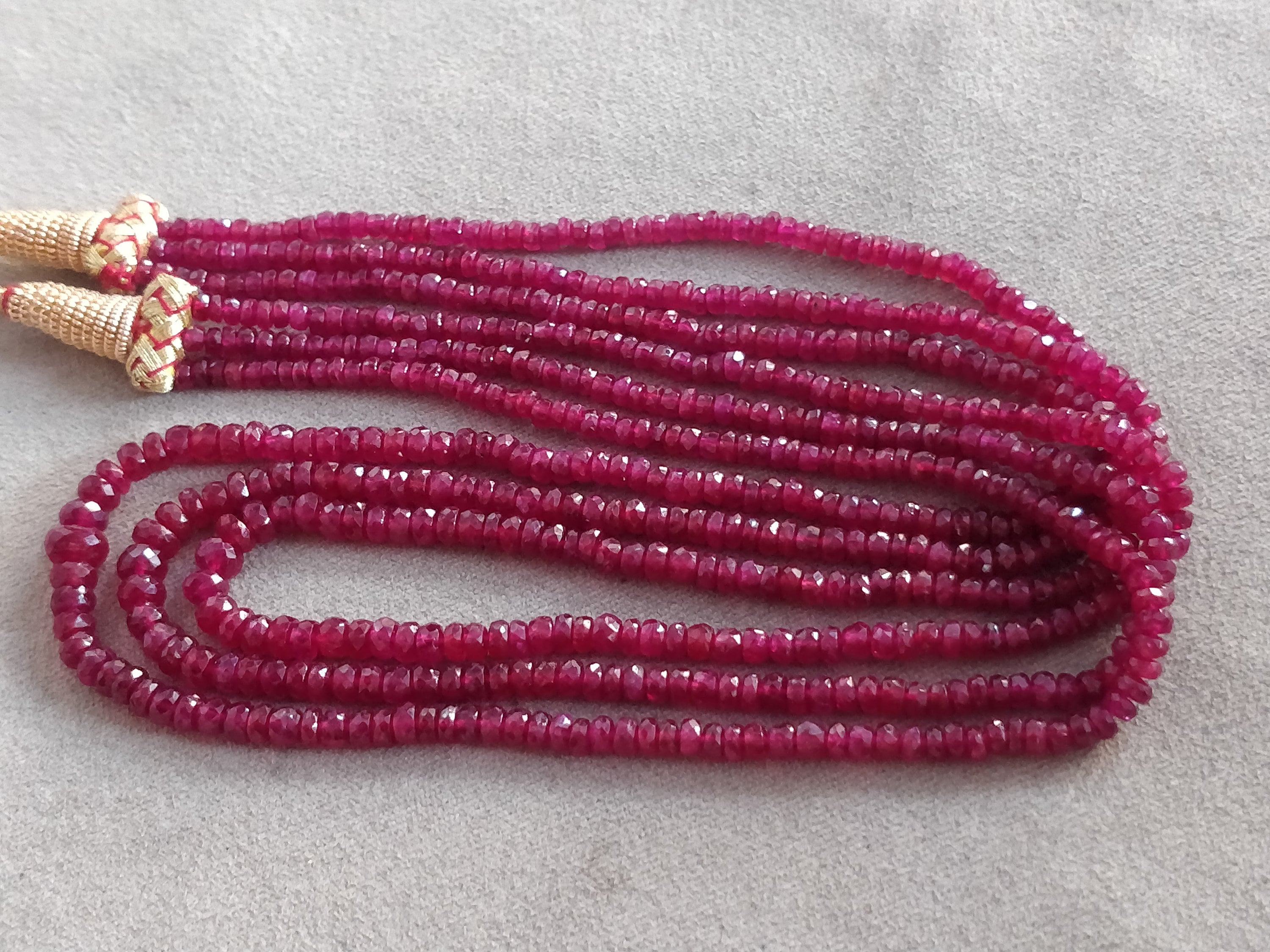 Collier 2 Rangs Perles Rubis Naturel 2mm Argent 925 - Longueur 45.7cm, Personnalisable