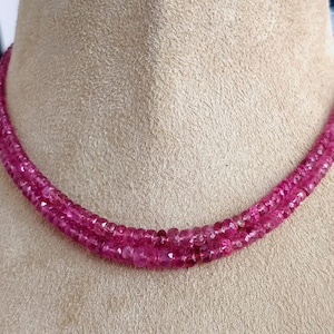 Natural Pink Tourmaline Choker Necklace Sharp Pink color Gemstones 3 - 4 mm Rondelle Faceted Beads - 1 row 3 Row 2 Row finished Necklace