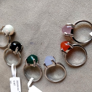 Natural Gemstones Sugar Stack Ring, 925 Sterling Silver Stacking Ring, Custom Ring, 10 mm Sugar Loaf Semiprecious stones Ring, Gift for her