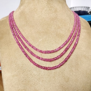 3 - 4 mm Natural Pink Sapphire Faceted beads 16&quot; Beaded Necklace Christmas Gift Unheated Burma Pink Sapphire Rondelles Sapphire Loose Beads