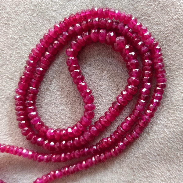 Christmas Day Gift 16" Natural Ruby Faceted Beads Rondelle  Beaded Necklace 3 - 4 mm Genuine Ruby Gemstones Beads Faceted Ruby Loose Strand