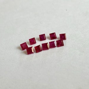 Natural Burma Ruby Square Gemstones lot, 3.50 mm Square cut Ruby Corundum, Fine Quality Red Ruby Square shape loose stones 10 pieces set