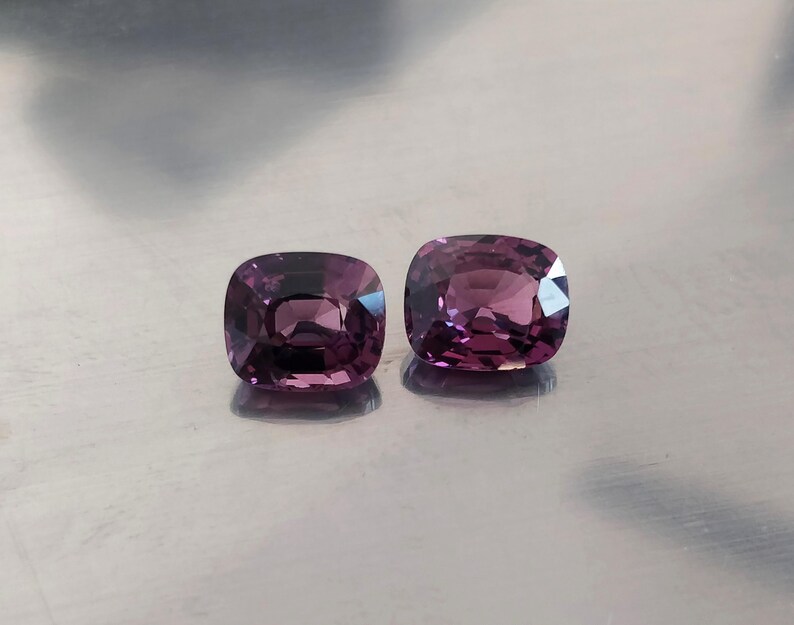 Natural Purple Spinel Elongated Cushion Pair, Burma Spinel Earrings loose Gemstones, Rectangle Cushion Spinel Matching Pair, Clean clarity image 3