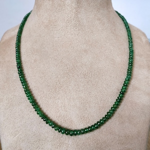 Deep Green Natural Tsavorite Garnet Choker Necklace, 4 - 6 mm Beaded stones 18 inches Necklace, Untreated Tsavorite smooth beaded Necklace