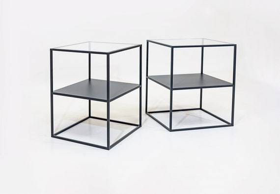 Pair of bedside tables with extra clear glass shelf