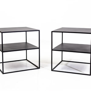 pair of bedside tables with double metal shelf