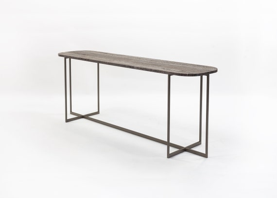 Console with upper shelf in Travertino Titanium marble