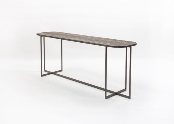 Console with upper shelf in Travertine Titanium marble