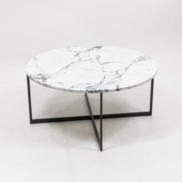 round coffee table, with Carrara marble top