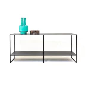 Black steel console table with a minimal design