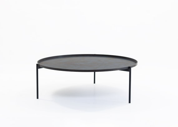 round table, tray in etched iron