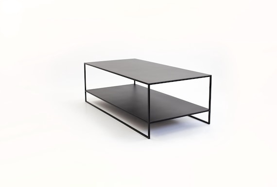 Minimalist style metal coffee table with double shelf, handmade