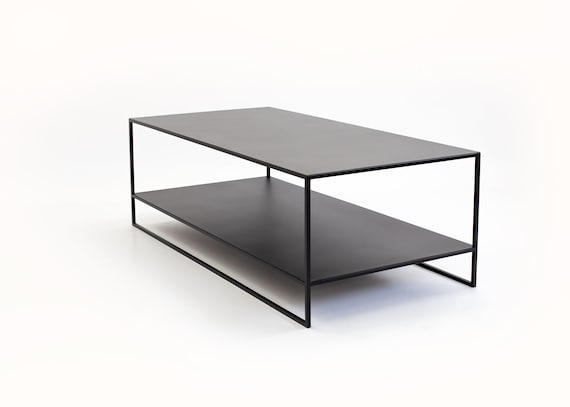 Minimalist style metal living room coffee table with handmade double shelf