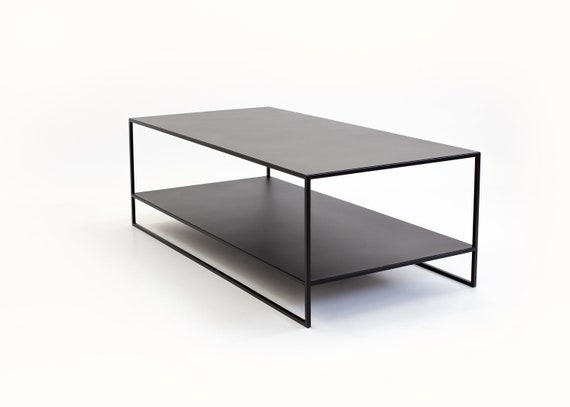 Minimalist style metal living room coffee table with handmade double shelf