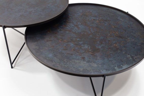 round table, tray in etched iron
