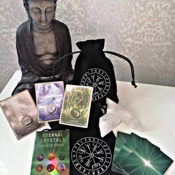 Eternal Crystals Orakelkarten / Tarotkarten mit Vegvisir Samtsäckchen