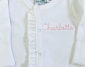Monogram Baby Girl Coming Home Outfit, Ruffle Footie Sleeper