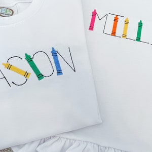 Back to school shirt, back to school monogram shirt, crayon name font shirt