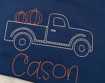 Personalized Pumpkin Truck Toddler Shirt, Embroidered Fall Monogram