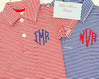 Striped Monogram Polo Romper, Monogrammed Toddler Polo Romper, Polo, Monogram toddler boy gift, Boy polo